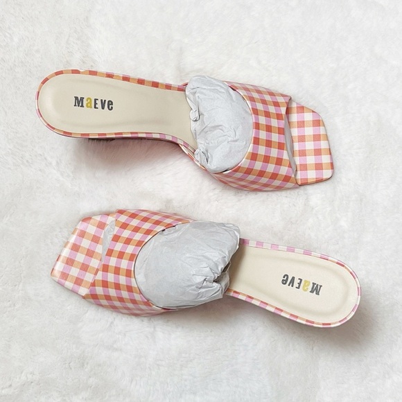 NIB Anthropologie Maeve Pink Gingham Square Toe Mule Sandals Size 8 - Picture 6 of 9
